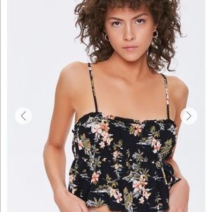 Cute TROPICAL PRINT on BLACK RUFFLE CAMI